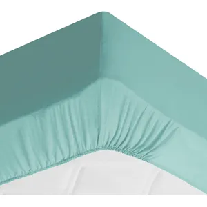 Becquet Drap housse uni en lin lavé grands bonnets 32 cm - Bleu Aqua