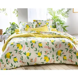 becquet Housse de couette réversible en coton LEMON BIRD jaune pas cher