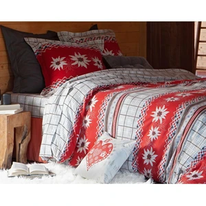 Becquet Housse de couette réversible MONTAGNARD rouge en flanelle de coton pas cher