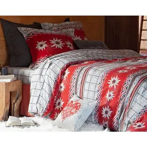 Becquet Housse de couette réversible MONTAGNARD rouge en flanelle de coton pas cher