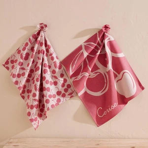 Becquet Torchons coton imprimés rouge CERISIER pas cher