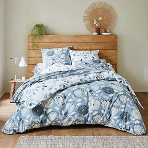 Becquet Taie d'oreiller sac imprimée motifs feuilles en coton bleue SEVENTIES