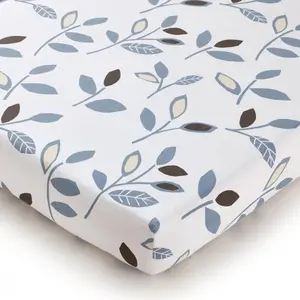 Becquet Drap housse imprimé motifs feuilles en coton bleu SEVENTIES pas cher