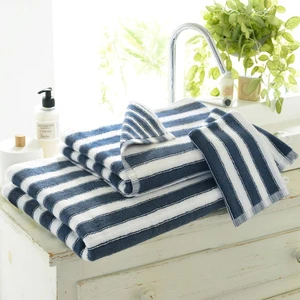 Becquet Drap de bain imprimé rayures coton bleu LAURA pas cher