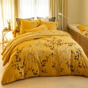 Becquet Housse de couette percale brodée ILE SACREE, jaune ocre pas cher