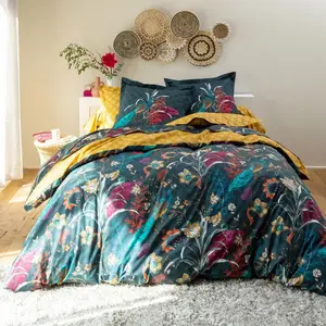 Becquet Housse de couette double face motif fleurs et paons DR. MAGNIFIQUE multicolore pas cher