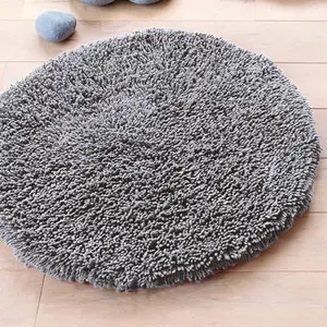 Becquet Tapis de bain rond 80cm CONFORT pur coton longues mèches gris pas cher