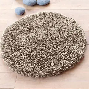 Becquet Tapis de bain rond 80cm CONFORT pur coton longues mèches taupe pas cher
