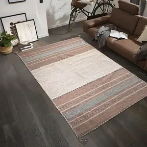 Comparateur de prix : JADOREL Tapis chambre, kilim tissé main en coton motif ethnique, beige 120x170