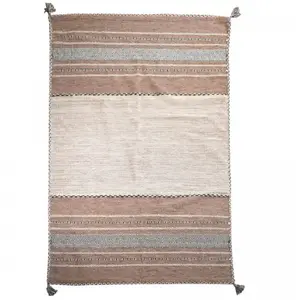 JADOREL Tapis salon, kilim tissé main en coton, motif ehnique, beige 200x290