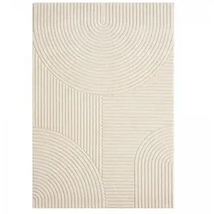 DEZENCO Tapis salon et chambre 240x340 crème rectangle tissé motif simple CERNAN
