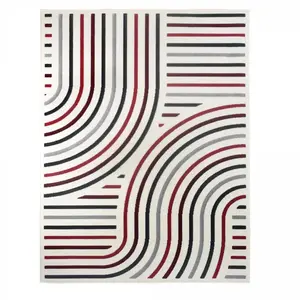 JADOREL Tapis chambre motif géométrique contemporain, créme et rouge 120x170 pas cher