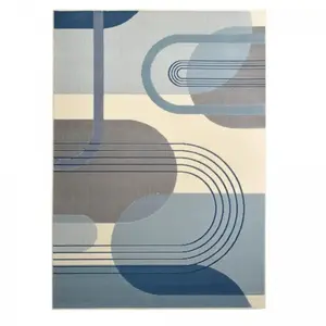 JADOREL Tapis salon chambre motif rétro-vintage, bleu et créme 200x290
