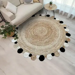 UNAMOURDETAPIS Tapis rond 120x120 rond jt rondi beige , tapis jute artisanal pas cher