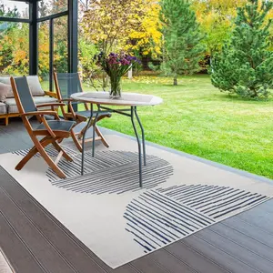 Dezenco - Tapis extérieur, kilim reversible EX1 tum 120x170 bleu et crème pas cher