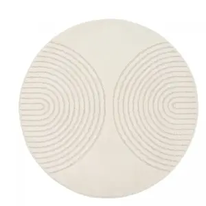 tapis rond, motif moderne et design ton sur ton, crème Ø120cm pas cher