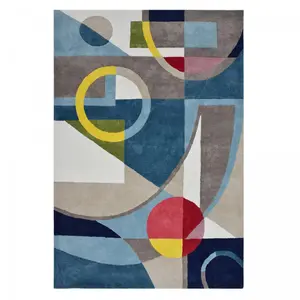 Tapis salon tufté main en coton 100% bio, multicolore 120x170