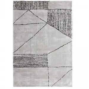 UNAMOURDETAPIS tapis entrée 120x170 fait à la main gris et noir rectangle motif géométrique pas cher