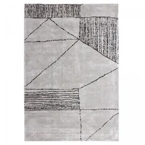 Unamourdetapis tapis chambre 160x230 fait à la main gris et noir rectangle motif géométrique pas cher