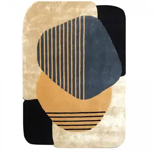 Comparateur de prix : tapis salle à manger 200x290 fait main en laine beige et bleu