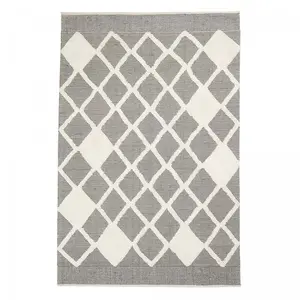 IMPALO Tapis salon berbère en relief tufté main en coton, ecru 120x170 pas cher