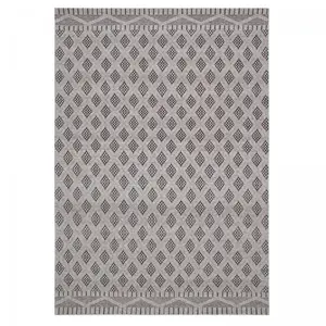 Tapis kilim tissé main en pet motif géométrique, crème 160x230 pas cher