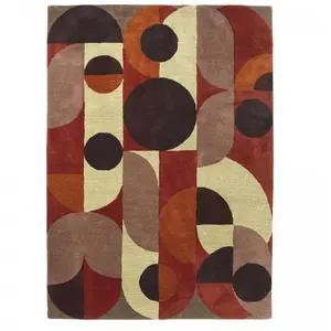 Brink & Campman Tapis salon tufté main en laine motif seventies, rouge 200x280 pas cher