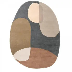 Brink & Campman Tapis ovale tufté main en laine motif abstrait, bleu 160x230 pas cher