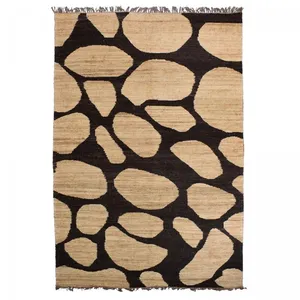 Comparateur de prix : Unamourdetapis - Tapis jute fait main 160x230 beige et noir motif rond duskia