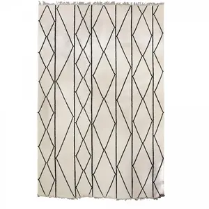 Comparateur de prix : UNAMOURDETAPIS Tapis salle à manger 200x300 fait main en laine beige et noir motif scandinave