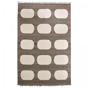UNAMOURDETAPIS Tapis de chambre tissé à la main en laine motif rond, beige 120x180