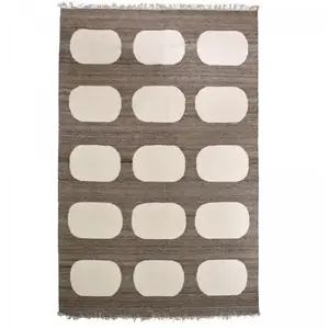 Comparateur de prix : UNAMOURDETAPIS Tapis salon tissé main en laine motif rond, beige et marron 200x300
