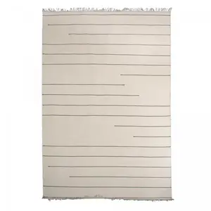 Grand tapis salon kilim tissé main en laine motif simple beige 250x350