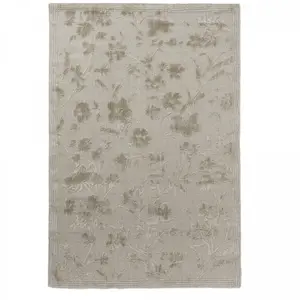 Laura Ashley Tapis salon à la main en bambou motif floral soyeux, beige 170x240 pas cher