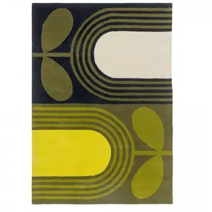 Orla Kiely Tapis salon tufté main en laine naturel motif floral, vert 160x230 pas cher
