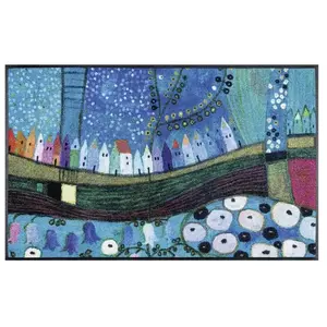 DEZENCO Paillasson 50x75 tissé motif fresque STADIN bleu TU pas cher
