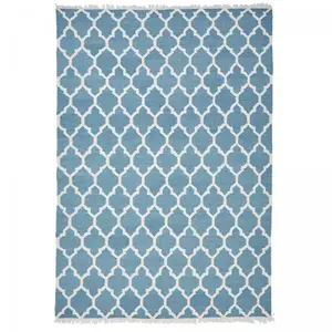 Comparateur de prix : Tapis kilim tissé main en laine motif scandinave, bleu 200x290