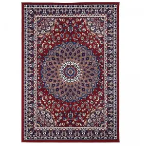 UNAMOURDETAPIS Tapis oriental 120x170 crème et rouge rectangle motif ethnique AF1 rosor