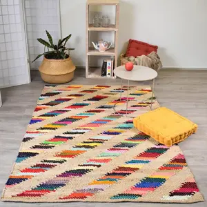 Impalo - Tapis jute tissé main rainbowa Care&Fair Multicolore - 60x110 pas cher