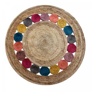 Tapis rond ø150cm fait à la main en jute motif géométrique pour chambre ronda pas cher