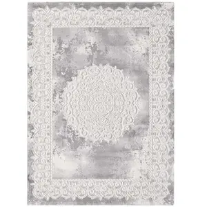 Comparateur de prix : UNAMOURDETAPIS Tapis oriental motif ethnique, idéal pour une cuisine, gris 80x150