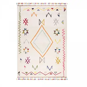 JADOREL Tapis berbère motif ethnic 60x110 crème jadida