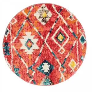 UNAMOURDETAPIS Tapis berbère motifs tribaux Ø160cm bleu et jaune rond berbal b