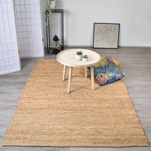 IMPALO Tapis en jute fait à la main 160x230 beige motif uni nature 1