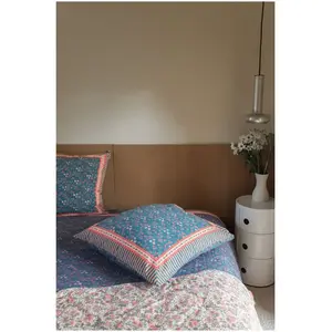 Louise Misha - Taie d'oreiller Valerie en coton bio Bleu 40x40 pas cher