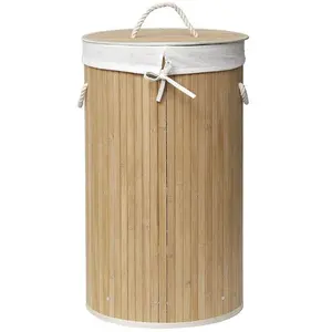 Paniere a linge ronde pliable - bambou tissu lin Tendance pas cher