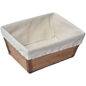 Panier rectangulaire evase bambou et pp - bambou tissu blanc Tendance pas cher