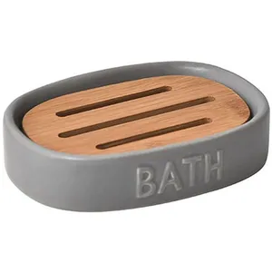 TENDANCE - Porte Savon en Céramique Grise et BambouVendu parcarrefour