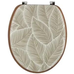 TENDANCE Abattant WC en Bois moulé aspect Acacia rustique et Beige avec Kit fixation en Acier Inoxydable pas cher