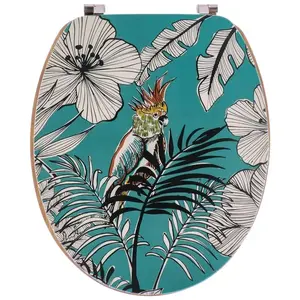 TENDANCE Abattant WC en Bois déco Jungle Fever Bleu avec Kit Fixation en Acier Inoxydable